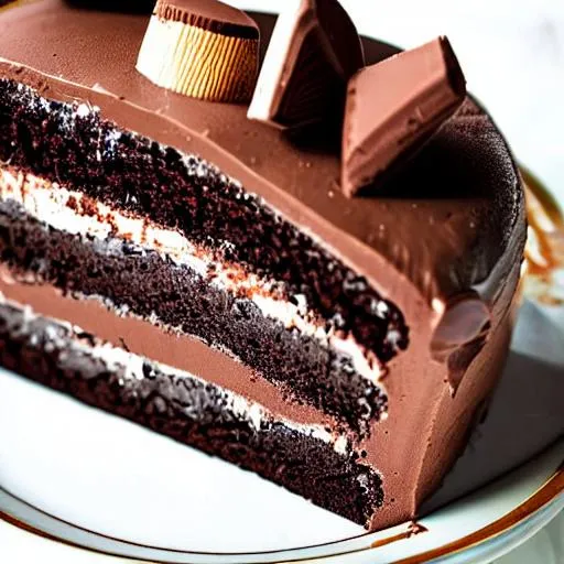 Prompt: a chocolate cake with wafers
