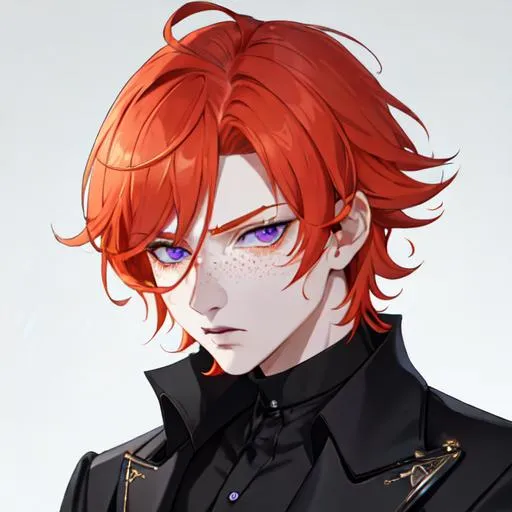 Prompt: Erikku male (short ginger hair, freckles, right eye blue left eye purple) UHD, 8K, Highly detailed, insane detail, best quality, high quality. As the godfather, mafia, crime lord, sadistic look on his face