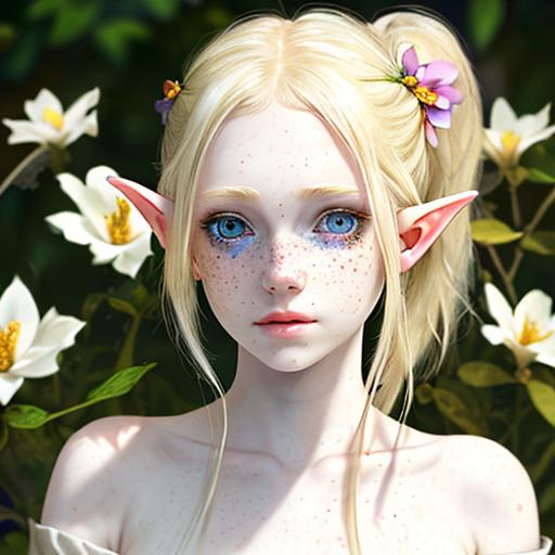 pale skinned, young girl, half-elf, blonde hair, low...