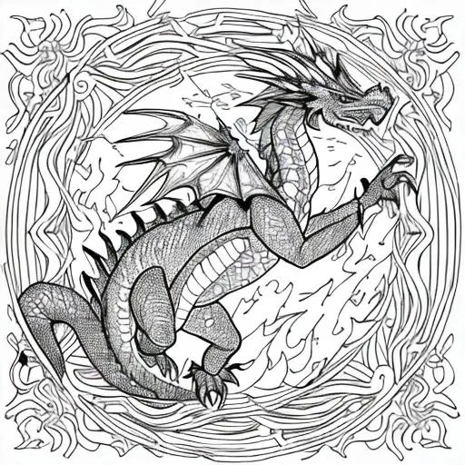 black and white coloring page of a fire-breathing dr... | OpenArt