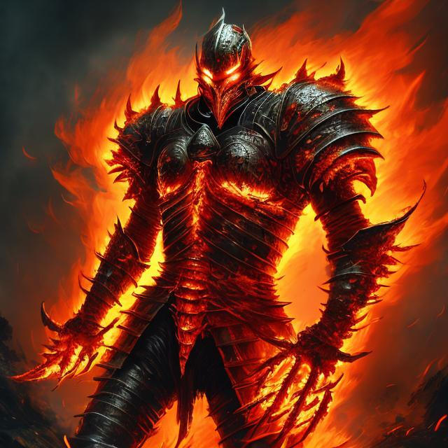 Fiery knight engulfed in flames, realistic digital a...