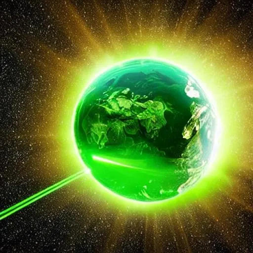 Prompt: Earth being obliterated by a green laser beam