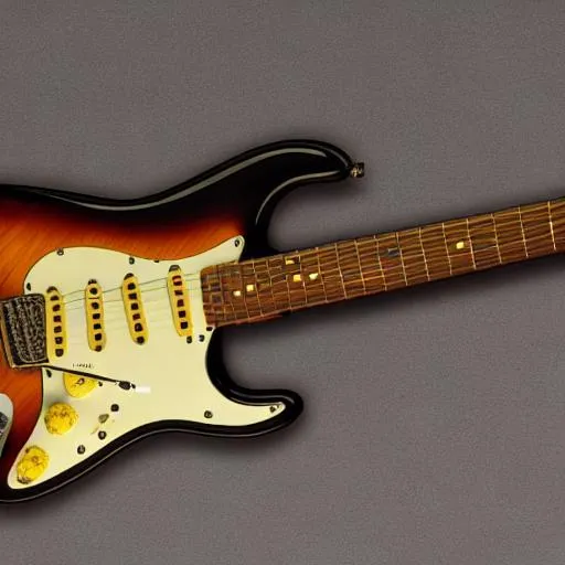 Prompt: stunning 1958 fender stratocaster 2 tone sunburst with a maple neck, 3 d hyperrealistic 8 k image style, detailed render, studio photograph with dramatic lighting, depth of field