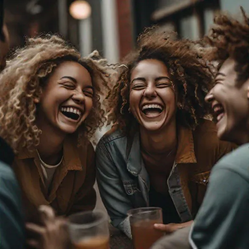 Prompt: A candid shot of a group of friends laughing and enjoying each other's company, taken with a Canon EOS RP and a 24-105mm f/4L IS USM lens. The mood of the image is joyful and carefree.