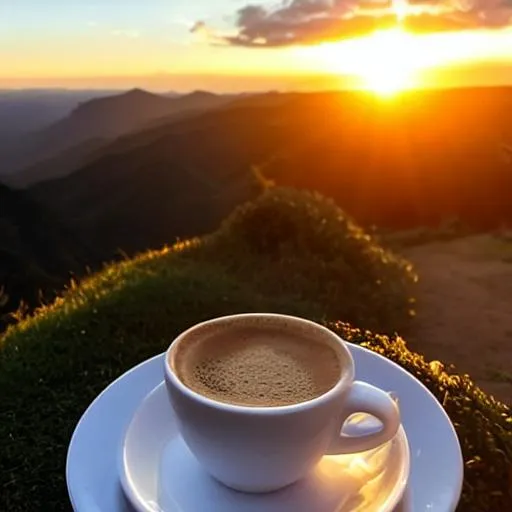 Prompt: beautiful coffee at sunset