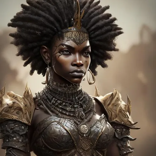 Prompt: a fierce black African queen warrior princess, trending on artstation, sharp focus, studio photo, intricate details, highly detailed
