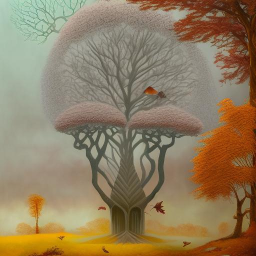 ART DECO AUTUMN TREES, falling leaves, birds, hills,... | OpenArt