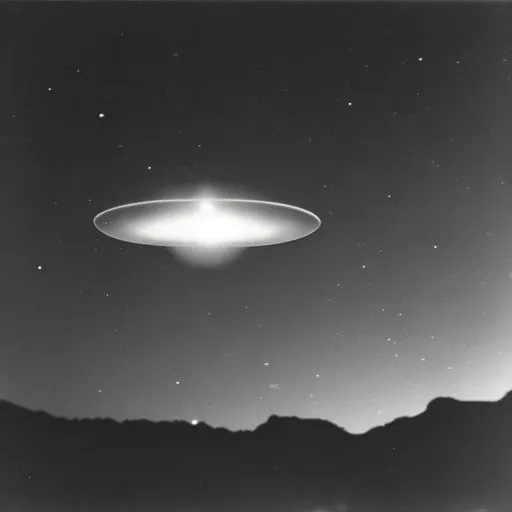 Prompt: I need photo realistic blurry images of UFO's in the night sky that look like it was taken on an old camera