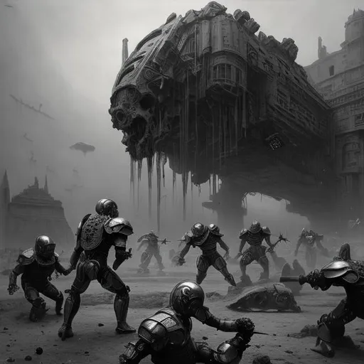 Prompt: monochrome, beksinski, hr geiger, gladiator match, scifi futuristic arena, stadium, club fighters