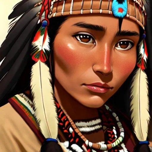 Prompt: native american princess, earth tones, closeup