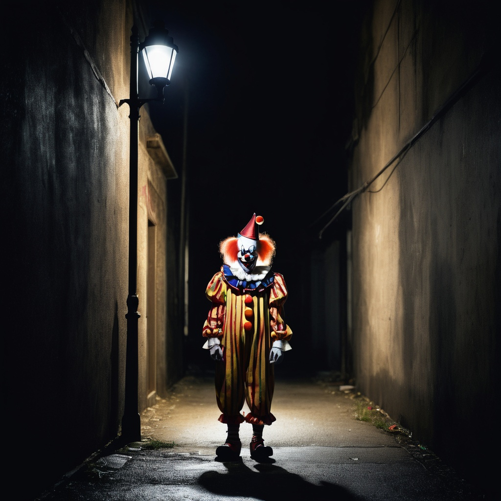 A Creepy Clown Standing Under A Lone Street Lamp At OpenArt   Image 6CjY2Bxa 1704631562963 Raw 