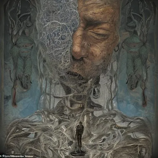 On one side of the artwork, human figures portray fe... | OpenArt