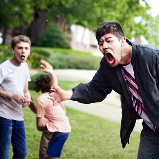 Prompt: Angry dad yelling at kids because there late to school