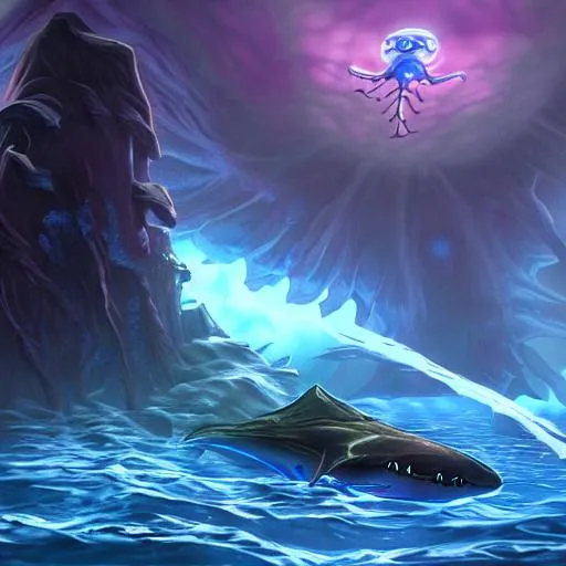 Prompt: a terrifying encounter with a Subnautica reaper leviathan