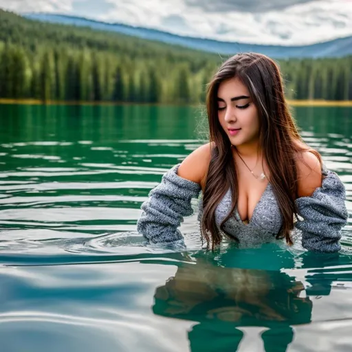 Prompt: Young lady with big chest get out from a lake ultra realistic and ultra detailded very close up