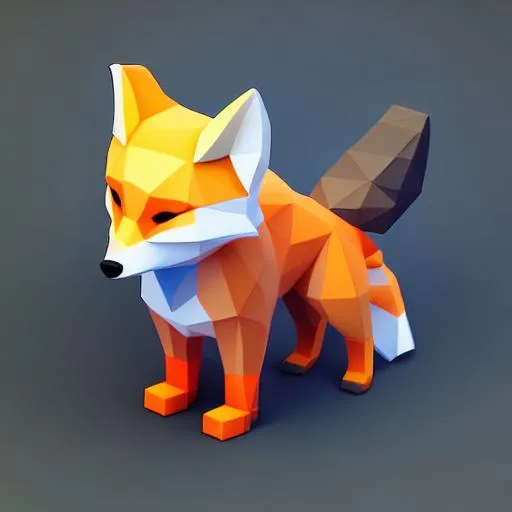 Prompt: kawaii low poly fox character, 3d isometric render, white background, ambient occlusion, unity engine, square image