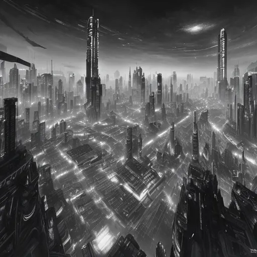 Prompt: monochrome, scifi, arena on top of a skyscraper, large crowd, detailed, 4k, UHD, bladerunner