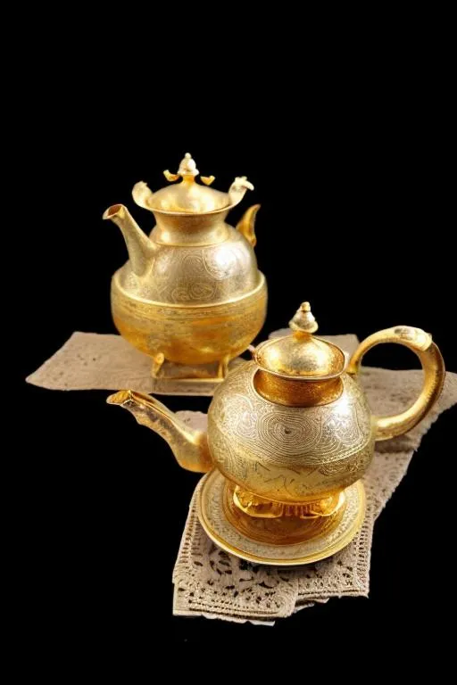 Prompt: gold tea set