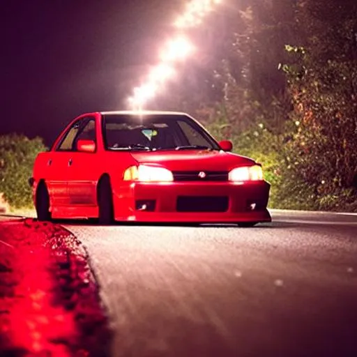 Prompt: Red altezza on a highway at night