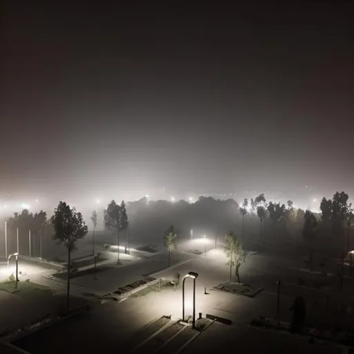 Prompt: concrete park at night with fog
