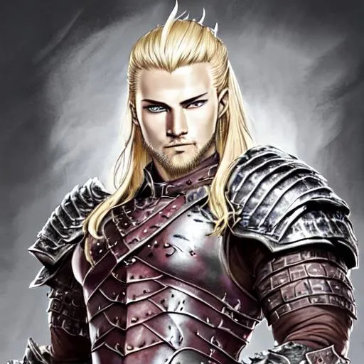 Prompt: The Dragoon Emerging next. Ragnar. Telkrest’s pride and joy. Confident as ever. A taker in his giving nature. Having blonde hair and a strong build fit for a king, he arrives. In his skin, he is armored, fluctuating a red, black and white color. With one eye, a piercing red and the other, a glazed white. “This’ll be fun.”

Ragnar’s fluctuating skin armor, hardens as it prepares for battle. Calcifying in key areas of protection, the calcified areas holding onto the color white for now. His right claw-like formed arm surges a bit, then the other becomes malleable and transformable. It can form int a double bladed axe, the hilt being the arm, and in th center between the two blades a hole where Calcified Bullets can shoot out. When a sword is needed, the axe folds unto itself to make a sword, as it does this it sends out a sharp pulse forward from the sword’s edged point. It glows with red energy where the blades merged afterwards.