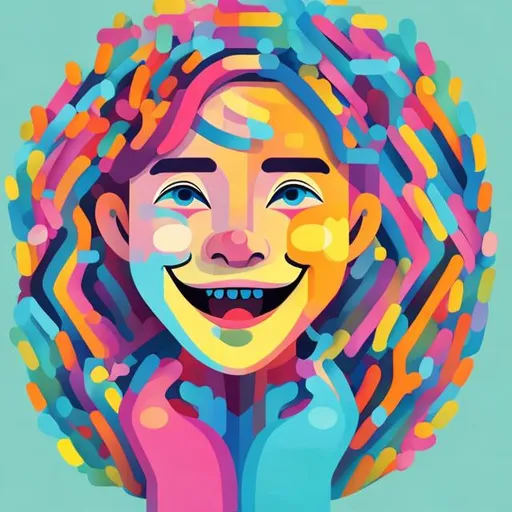 Prompt: creat a smiling figur in editorial illustration style, colorful, portrait 