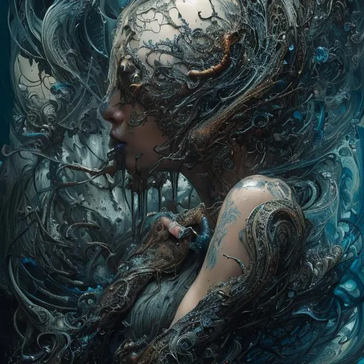 Prompt: beautiful woman, Black ink flow, 8k resolution, photorealistic masterpiece by Aaron Horkey and Jeremy Mann, intricately detailed fluid gouache painting by Jean Baptiste, professional photography, natural lighting, volumetric lighting, maximalist, 8k resolution, concept art, intricately detailed, complex, elegant, expansive, fantastical, cover,

