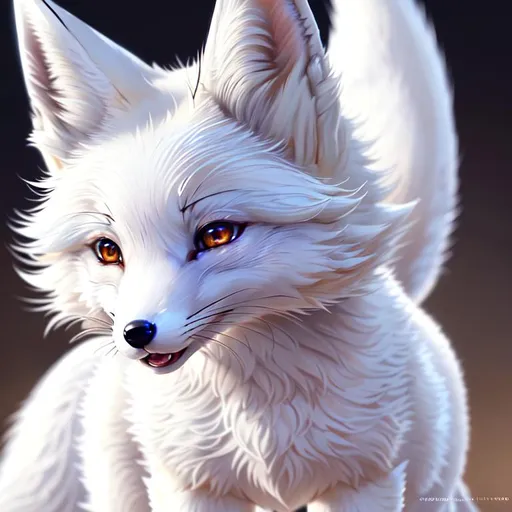 Prompt: Highly realistic of White fox,cute,wearing cool stuff,pretty eyes,Adorable,happy,playing,masterpiece,epic,soft lighting,fancy,highly detailed,creamy mood,five star,Sharp focus,restaurant,riches,ultra-fine detailed,aesthetic,ilustration,artstation