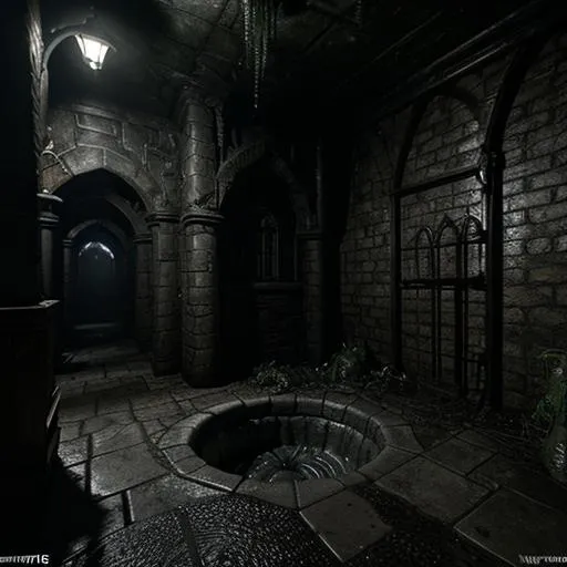 Prompt: a fantasy rpg underground dungeon sewer with a water basin with floating water and roots and spiderwebs, garbage in a corner, dark horror scenery,  photorealistic , ultra detailed, hyperrealistic, surreal, matte painting, unreal engine 5, UHD, first player sight

