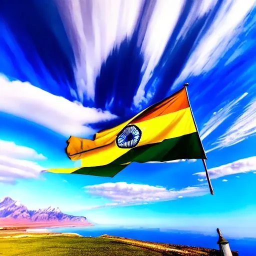 Prompt: long shot scenic professional photograph of {scenery}, perfect viewpoint, highly detailed, wide-angle lens, hyper realistic, with dramatic sky, polarizing filter, natural lighting, Indian flag, everything in sharp focus, HDR, UHD, 64K