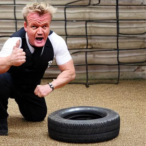 Prompt: Gordon Ramsey yelling brutally at a crying baby holding a tire iron 4k high resolution 