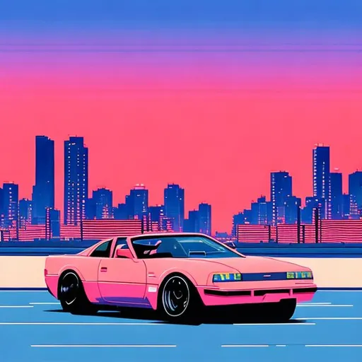 Prompt: driving at dusk in style of Hiroshi Nagai painting
