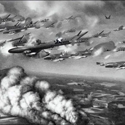Prompt: British Aircraft bombing a German Point in WW2 hyperrealistic