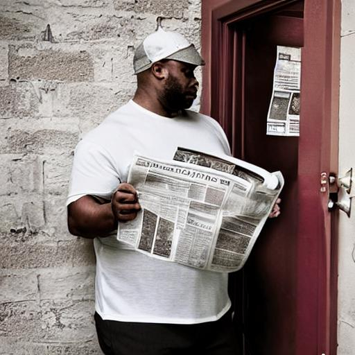 Large Man In Wifebeater Shirt Reads A Newspaper In A large-man-in-wifebeater-shirt-reads-a-newspaper-in-a