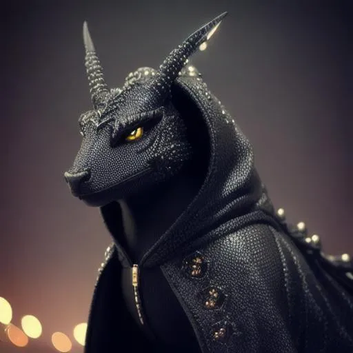 Prompt: Black dragon wearing a hoodie, perfect composition, hyperrealistic, super detailed, 8k, high quality, trending art, trending on artstation, sharp focus, studio photo, intricate details, highly detailed, fairy lights, brokeh, gothic