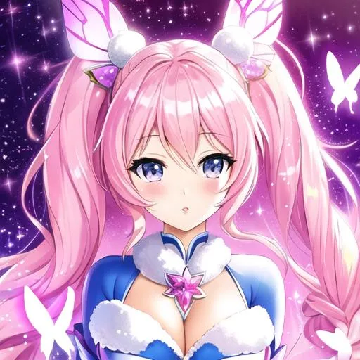 Prompt: intricate anime pop art and beautiful pretty art 4k full HD pink glitter butterfly diamond marshmallow goddess fluffy puffy lips