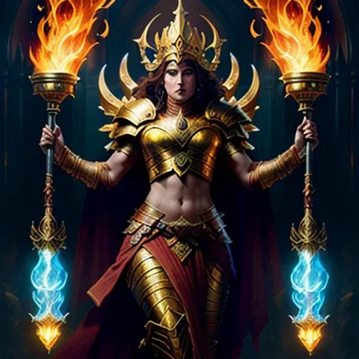 Prompt: Godly Fire Elemental, In the palain of Fire, Fantasy, Dungeons & Dragons, a masterpiece, 8k resolution, dark fantasy concept art, by Greg Rutkowski, dynamic lighting, hyperdetailed, intricately detailed, deep color, volumetric lighting, Alphonse Mucha, complementary colours