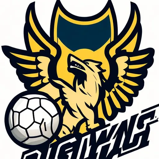 Prompt: winged dog howling soccer logo