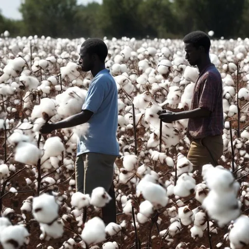 Prompt: black person working in a field of cotton