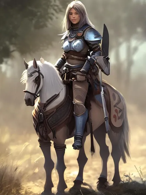 Prompt: Female Knigth with her humble steed HD 