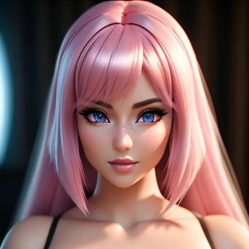 Prompt: {{{{highest quality 3d concept art masterpiece}}}} best octane unreal engine 5 render with {{volumetric lighting}}, hyperrealistic intricate 128k UHD HDR,

hyperrealistic intricate perfect full body image of flirtatious seductive stunning gorgeous beautiful cute mystical feminine 22 year old anime like girl with 
{{hyperrealistic intricate pink hair}} 
and 
{{hyperrealistic intricate clear blue eyes}} 
and hyperrealistic intricate perfect flirtatious seductive stunning gorgeous beautiful cute mystical feminine face with unique features wearing 
{{hyperrealistic intricate body tight pink wool dress}}
 with deep exposed cleavage and visible abs,
soft skin and red blush cheeks and cute sadistic smile, 

epic fantasy, 
perfect anatomy in perfect composition approaching perfection, 
{{seductive love gaze at camera}}, 

hyperrealistic intricate blurred mystical trippy warm forest in background, {{warm atmosphere}}, 
  
cinematic volumetric dramatic 
dramatic studio 3d glamour lighting, 
backlit backlight, 
professional long shot photography, 

triadic colors,
sharp focus, 
occlusion, 
centered, 
symmetry, 
ultimate, 
shadows, 
highlights, 
contrast, 
{{sexy}}, 
{{huge breast}}
