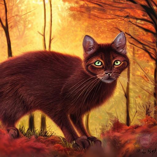 Realistic dark red russet cat in forest, shadows, li... | OpenArt