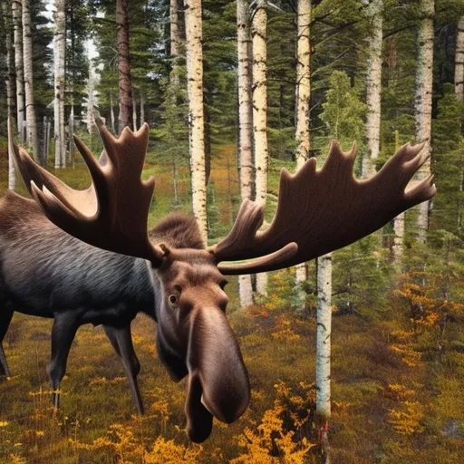 Prompt: moose with nature. Inside the moose text Norrland