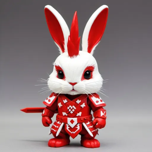 Prompt: red warrior bunny with a white mohawk, .  