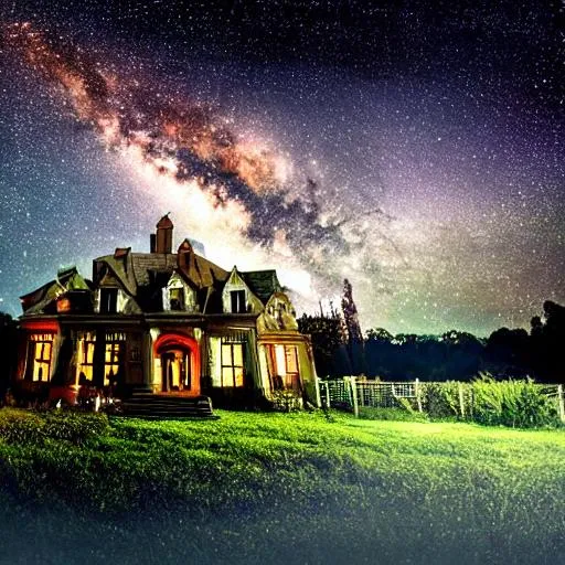 Prompt: haunted house under a starry sky