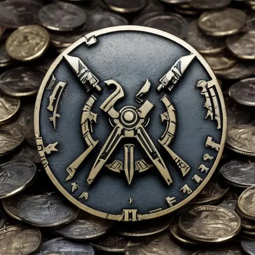 Prompt: warhammer 40,000 SPACESHIP coin, surprise me