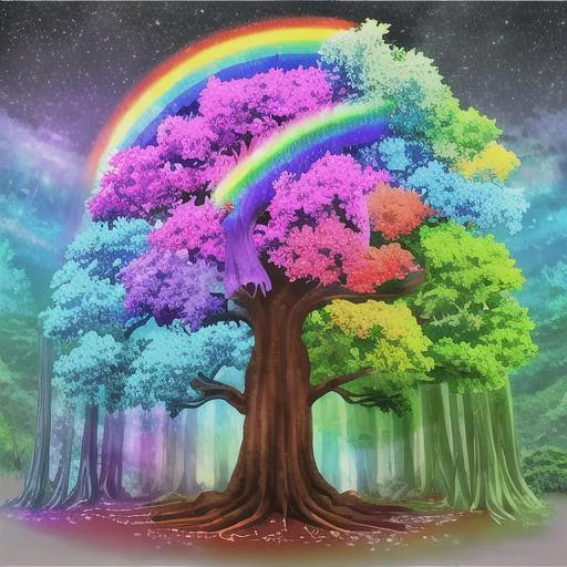 Prompt: rainbow world tree