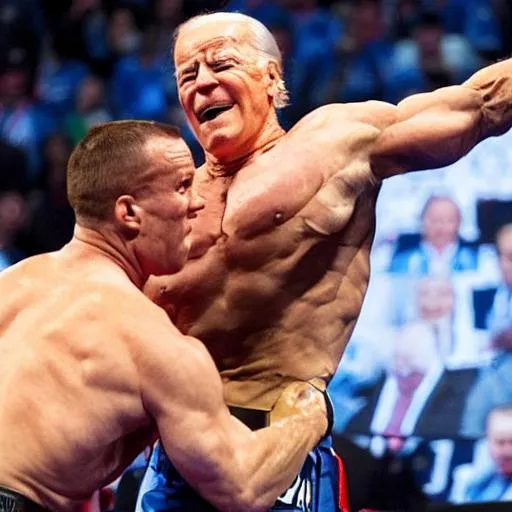 Prompt: Joe Biden fighting John Cena