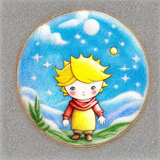 Prompt: the little prince postage stamp ,pencil art, simple