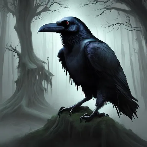 Prompt: raven in spooky forest digital painting dark colors